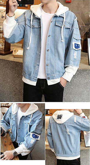 Áo khoác Jean Nam Nữ Unisex Chollima màu Trắng có mủ