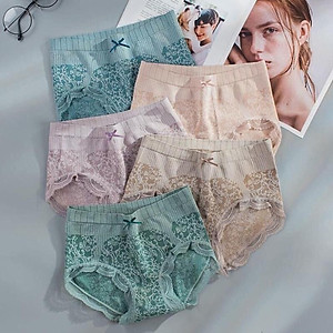 Combo 5 Chiếc Quần Lót Nữ Cạp Cao Cotton Kháng Khuẩn Phối Ren Nâng Mông Tôn Dáng - Quần Chip Nữ Không Đường Viền