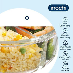 Hộp Cơm Thủy Tinh 2/3 ngăn, Hộp Thủy Tinh Đựng Thức Ăn NIKKO Tiêu Chuẩn Nhật Bản - Chính hãng inochi (Tặng kèm khăn lau tay đa năng pakasa)