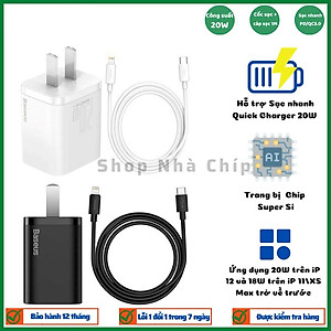 Bộ Cốc sạc và Cáp sạc nhanh Baseus Super Si PD 20W CCCJGCC for iPhone 12 (Hàng chính hãng)
