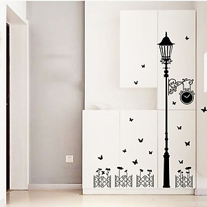 Decal dán tường Cột đèn đen 3D