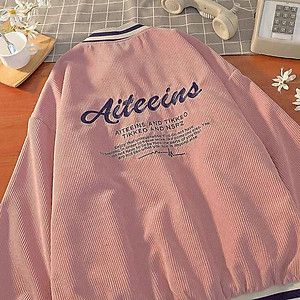 ÁO KHOÁC KAKI NHUNG GÂN Thêu Aiteeins (M2740 - Ảnh Thật)