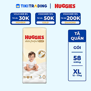 Tã quần Huggies Skin Perfect XL Super Jumbo 52+6 miếng với 2 vùng thấm giảm kích ứng da