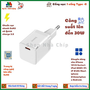 Củ sạc nhanh, nhỏ gọn Baseus GaN3 Quick Charger 1C 30W (PD/ QC / PPS Multi Quick Charge Support) - Hàng chính hãng