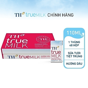 Thùng 48 hộp sữa tươi tiệt trùng TH True Milk  hương dâu tự nhiên 110ml