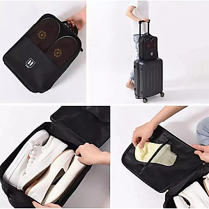 Túi Đựng Giày Dép Du Lịch 3 Ngăn Chất Liệu Chống Thấm Nước, Túi Để Giày Thể Thao Đa Năng Có Móc Gài Tay Kéo Vali Tiện Lợi - Hàng chính hãng