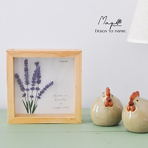 Tranh Hoa Giấy Handmade Trang Trí - Hoa Oải Hương MAYPAPERFLOWER Khung Gỗ Size 19x19cm