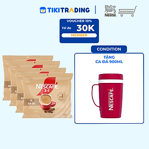 [Tặng ca đựng đá 900ml] Combo 4 Bịch Cà phê hòa tan NESCAFÉ 3IN1 VỊ KEM SỮA Bịch 24 gói ĐẬM VỊ SỮA, CHUẨN CÀ PHÊ