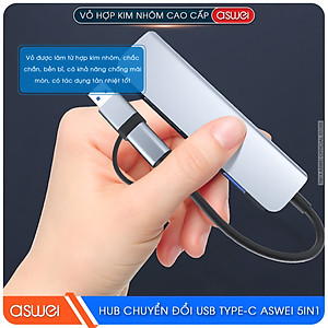 Hub Chuyển Đổi USB Type C ASWEI - 4 in 1, 5 in 1, 6 in 1, 7 in 1, 8 in 1 - HDMI, USB 3.0, PD, SD, TF, RJ45, Audio 3.5mm - Tốc Độ Cao, Hàng Chính Hãng