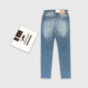 Quần Jean nam Leman xanh mài xước trơn JD15 - Slim Form Tôn Dáng