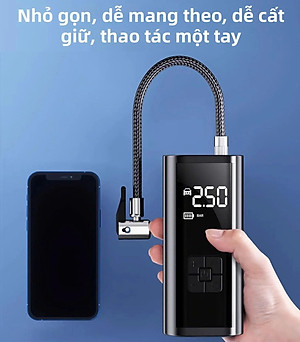 Máy Bơm Lốp Xe Máy Xe Đạp Không Dây Thế Hệ Mới 2025 150PSI LED Display Nhỏ Gọn Mạnh Mẽ Tự Động Ngắt Khi Đủ Hơi