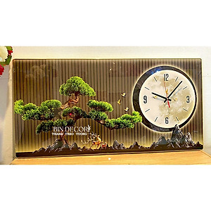 (ẢNH THẬT) Tranh đồng hồ tráng gương cây tùng tranh phòng khách quà tặng tân gia kèm đinh