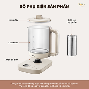 Bình Pha Trà BEAR 1,5L Ấm Thủy Tinh Đun Nước Giữ Nhiệt Hẹn Giờ Có Lưới Lọc Bảo Hành 18 Tháng - SB-PT15K 1000W