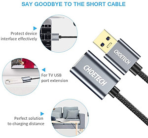 Dây Cáp Nối Dài USB 3.0 Dài 2M CHOETECH XAA001-BK - Hàng Chính Hãng