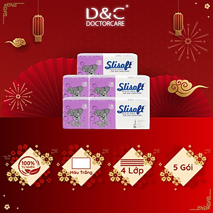 Combo 5 Giấy ăn Slisoft Trắng tự nhiên đa năng,khăn giấy rút không chất tẩy trắng an toàn cho cả gia đình