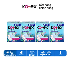 Combo 4 gói Băng Vệ Sinh Kotex Bảo Vệ Toàn Diện Ngày Nhiều và Đêm 28cm SMC - Gói 6 miếng
