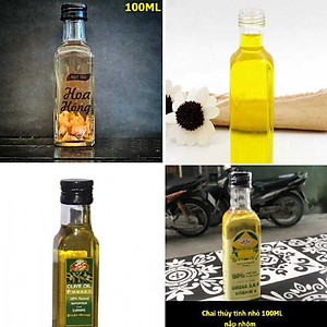 Chai Thủy Tinh Nhỏ 100ML (combo 15 cái) vuông cao nắp nhôm đen – Lọ Thủy Tinh Mini đựng mật ong, thức uống - Vỏ Chai Rượu Mini