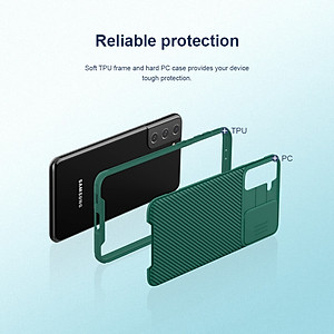 Ốp lưng cho Samsung Galaxy S21 Plus bảo vệ camera chống sốc hiệu Nillkin Camshield chống sốc cực tốt, chất liệu cao cấp, có khung & nắp đậy bảo vệ Camera - hàng chính hãng