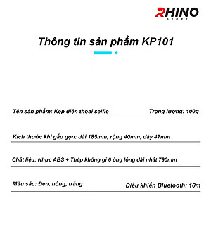 Gậy chụp ảnh cầm tay, kệ đỡ điện thoại 3 chân Rhino KP101 kèm bóng đèn LED với 6 thanh inox dài - Hàng chính hãng