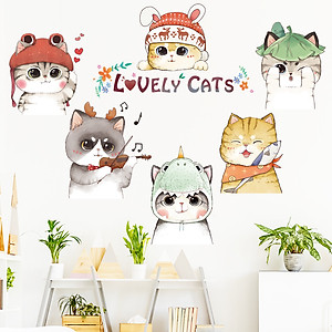 Decal dán tường cho bé Sticker dán tường in chất lượng cao có keo mặt sau mẫu Những Chú Mèo Cute ZH75