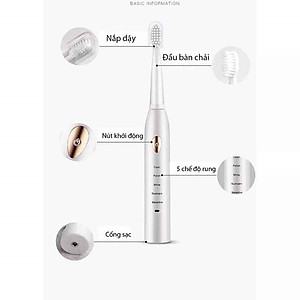 Bộ Bàn Chải đánh răng điện Tự động 5 Chế Độ, Công Nghệ Sóng Âm Sonic Kèm 4 đầu Bàn chải Electric Toothbrush Hàng chính hãng
