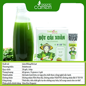 Bột cải xoăn hữu cơ sấy lạnh Dalahouse - Hộp 20 gói 3gr tiện lợi - Đào thải độc tố, chống ô xy hóa, bổ sung can xi hữu cơ cho cơ thể