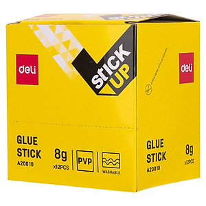 Hồ khô Deli, kết dính mạnh 8g, Vàng - 12 lọ/hộp - EA20010