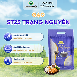 Gạo ST25 Trạng Nguyên Vinh Hiển Túi 2KG – Dẻo nhiều, dai cơm, thơm dứa - Chuẩn HACCP, VietGAP