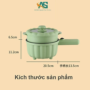Nồi Điện Mini 2 Đa Chức Năng Kèm Lồng Hấp, Ca Mỳ Tay Cầm Nồi Bí Ngô 2 Tầng Nấu Cơm, Chiên, Xào, Rán Tiện Lợi - Hàng Chính Hãng MINIIN