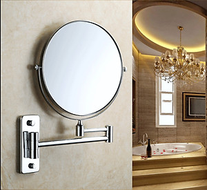 Gương trang điểm phóng đại 3 lần, xoay 360 độ, 2 mặt siêu nét, treo tường phòng tắm, phòng ngủ, Khách sạn, resort, Inox SUS 304, Size 15cm, 18cm, 20cm, Minh House