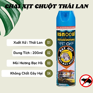 Chai Xịt Đuổi Chuột Rat Off - Anti Rat Spray Thái Lan 200ml Tặng kèm móc khóa (Mẫu Ngẫu nhiên)