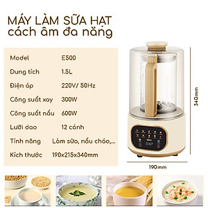 Máy làm sữa hạt Seka E500 - Có chống ồn - 1.5 lít - 9 Chức năng tiếng Việt - Hàng chính hãng