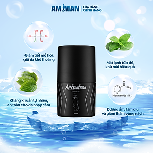 Lăn khử mùi AM MAN Am EverFresh 50ml khử mùi, khô thoáng, kiểm soát mồ hôi suốt ngày dài