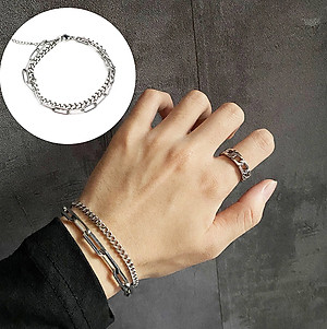 Vòng đeo tay 2 lớp titan xích vuông độc đáo