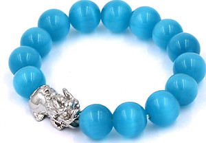 Vòng tay đá mắt mèo xanh biển 12 ly - cẩn Tỳ Hưu inox VMEXBTHT12 - hợp mệnh Thủy, mệnh Mộc