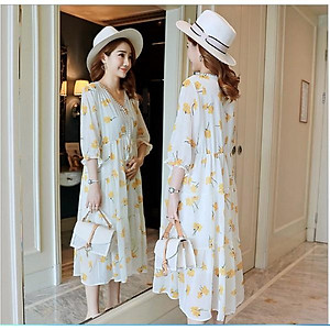 ĐẦM BẦU VÁY BẦU CÔNG SỞ VOAN 2 MÀU (sau sanh có dây kéo cho bé bú )