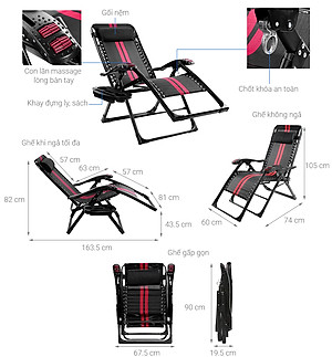 Ghế xếp thư giãn cao cấp kèm đệm Kachi MK232 - Ghế xếp thông minh văn phòng - Trọng tải 300kg