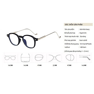 Gọng Kính Cận, Kính Giả Cận Mắt Vuông Nhỏ Đen, Trong Suốt Càng Kim Loại Cao Cấp - B LUE LIGHT