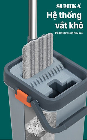 Bộ cây lau nhà SUMIKA C38, thùng lau nhà 2 ngăn tự vắt thông minh, chổi lau sàn nhà 360 độ, 2 bông lau, 1 móc treo cây lau sàn