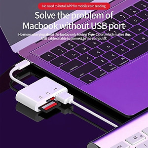 Đầu Đọc Thẻ Nhớ Đa Năng 3 Trong 1 cho thiết bị Tablet, Cell Phone, Thẻ nhớ TF, SD Card - Cổng Type C - Hàng chính hãng