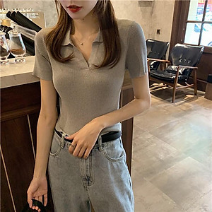Áo Croptop GIÁ SỐC Áo Polo Nữ Basic Trơn Cộc Tay Freesize MONGTOGHI Mềm Mại Kiểu Tay Ngắn Có Cổ