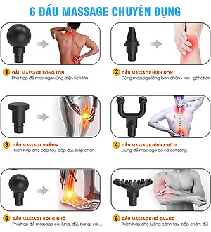 Súng (Máy) Massage Cầm Tay Nikio NK-170B - 6 Đầu Matxa, 5 Chế Độ, 6 Tốc Độ Mát Xa, Pin Sạc Không Dây 2000mAh - Hỗ Trợ Giảm Đau Nhức Và Giãn Cơ Toàn Thân, Công Nghệ Bộ Gõ Thế Hệ Mới