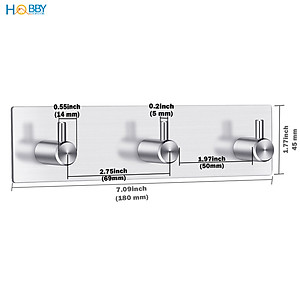 Móc treo quần áo dán tường 3 chấu inox 304 Hobby Home Decor 3TV160