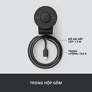 Máy Webcam Full HD Logitech Brio 300 Màn che ống kính, Micro giảm tiếng ồn, USB-C, được chứng nhận cho Zoom, Microsoft Teams, Google Meet, tự động điều chỉnh Ánh sáng - Hàng chính hãng