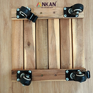 Kệ Để Chậu Cây Có Bánh Xe ANKAN, Đế Để Chậu Cây, Kệ Giá Đỡ Chậu Hoa Cây Cảnh, Hình Vuông Màu Vàng R30 Cm, Tải 150kg