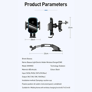Bộ đế giữ điện thoại dùng trên xe hơi Baseus Light Electric Holder Wireless Charger 15W (tích hợp sạc nhanh không dây 15W và cảm biến tự động nhận diện thiết bị) LV637-BK [Hàng Chính Hãng]