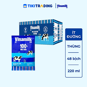 Thùng 48 bịch Sữa tươi tiệt trùng ít đường Vinamilk 100% Sữa tươi 220ml