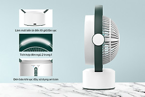 Quạt sạc tích điện SUNHOUSE SH7116, quạt mini để bàn kiêm đèn ngủ, 3 mức gió siêu mát - Hàng chính hãng