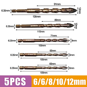  Mũi khoan đa năng khoan gốm sứ tường, 1 Bộ 5 món 6/6/8/10/12mm