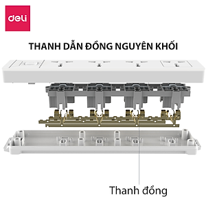Ổ Cắm Điện Đa Năng Có Công Tắc Nguồn 3/4/6 Ổ , 3M/5M Dây Chống Giật Chống Cháy Chất Lượng Cao Deli - Hàng Chính Hãng - ET401 - 406